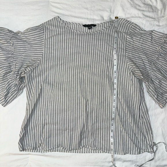 Zac & Rachel | Scoop Neck Striped Mid Length Ruffle Bell Sleeve Nautical Blouse - Picture 9 of 11